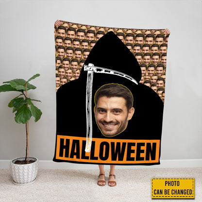 Teesdily | Halloween Death Funny Fleece Blanket With Picture Halloween Day Humor Custom Photo Sherpa Blanket Sarcasm Halloween Gift For Friends