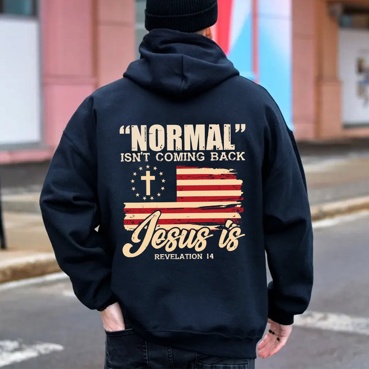 Teesdily | Jesus Cross Usa Flag Shirt, Normal Isn't Coming Back Hoodie Sweatshirt Mug, Fourth Of July Tee Backside, Jesus God Lover Gifts