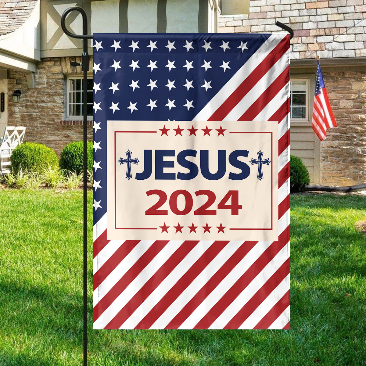 Teesdily | Jesus Take America Back 2024 Garden Flag, Make America Great Again House Flag, Christ Patriot Yard Outdoor Decor, Jesus Lovers Gifts