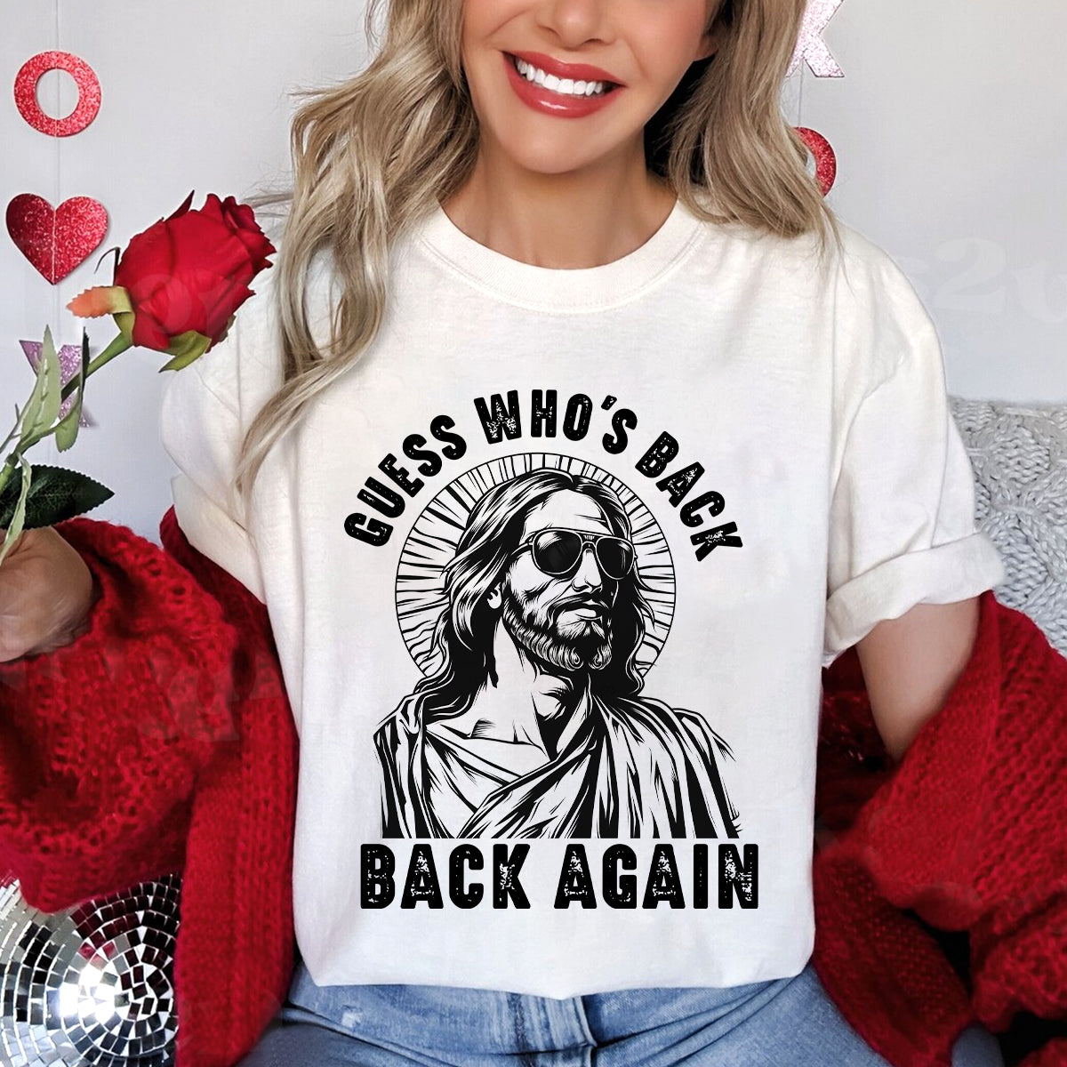 Teesdily | Jesus Christ Portrait Short Sleeve Tshirt Guess Who's Back Back Again Unisex Sweatshirt Hoodie Religious Gift For Christian