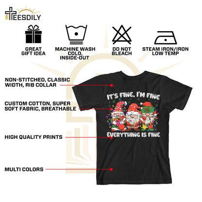 Teesdily | Christmas Gnomes Shirt, It's Fine I'm Fine Everything Is Fine Shirt, Funny Gnomes Christmas Hoodie Mug, Christmas Gnome Tee