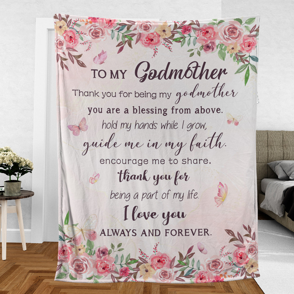 Teesdily | To My Godmother Fleece Blanket Godmother Floral Watercolor Warm Blanket Thank You For Being My Godmother Sherpa Fleece Christian Mom Gifts