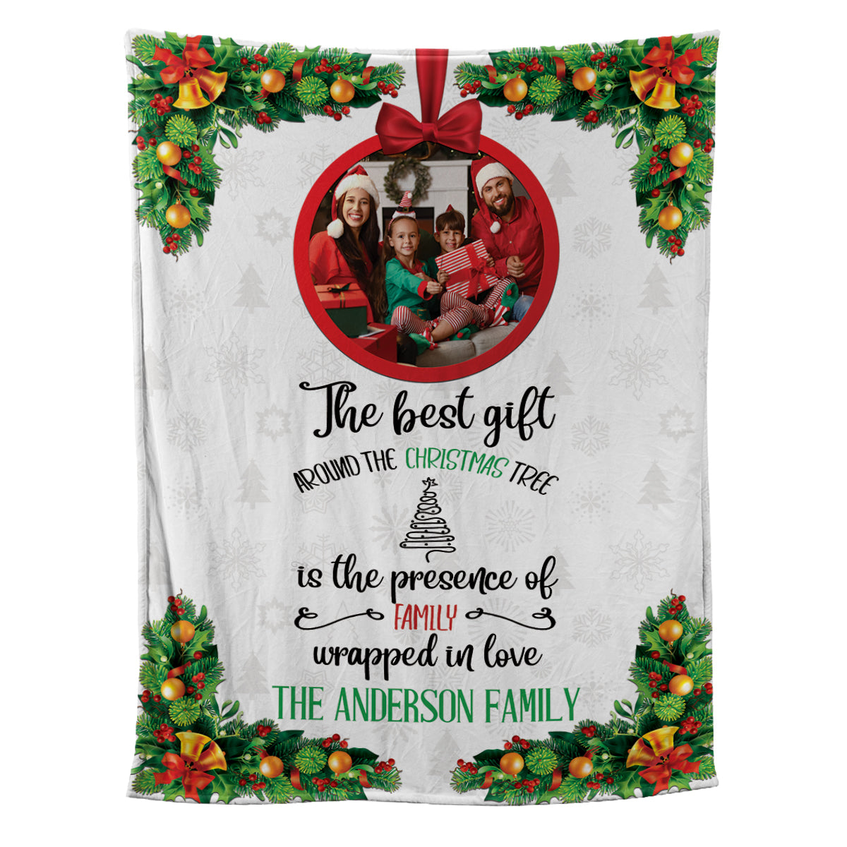 Teesdily | Family Christmas Custom Photo Blanket The Best Gift Is The Presence Of Family Wrapped In Love Sherpa Fleece Blanket Xmas Home Decoration