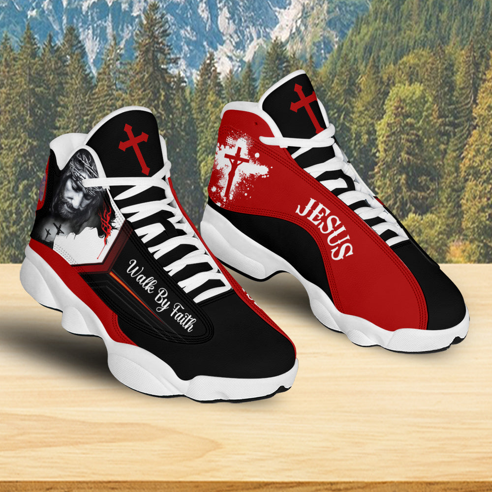 Teesdily | Jesus Art Basketball Shoes, Walk By Faith Running Shoes, Christian Religious Gift Unisex Shoes With Thick Soles