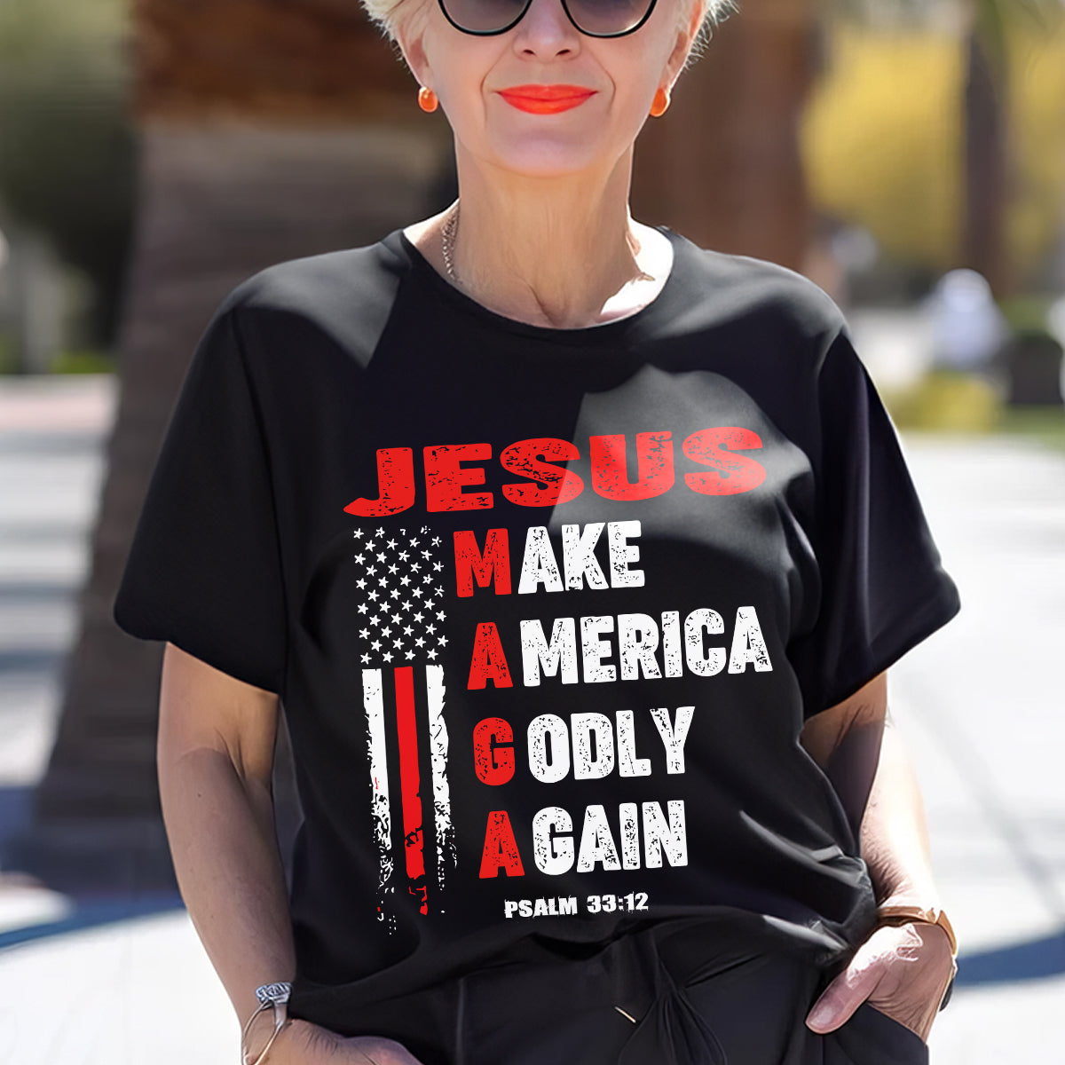 Teesdily | Jesus American Flag Shirt, Jesus Make America Godly Again Tee Sweatshirt Hoodie Mug, Jesus Lovers Tee Gifts, Patriotic Shirt