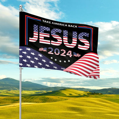 Teesdily | Jesus Take America Back 2024 Garden Flag, Christian American House Flag, Jesus Yard Banner Home Flag Outdoor Decor, Jesus Lover Gifts