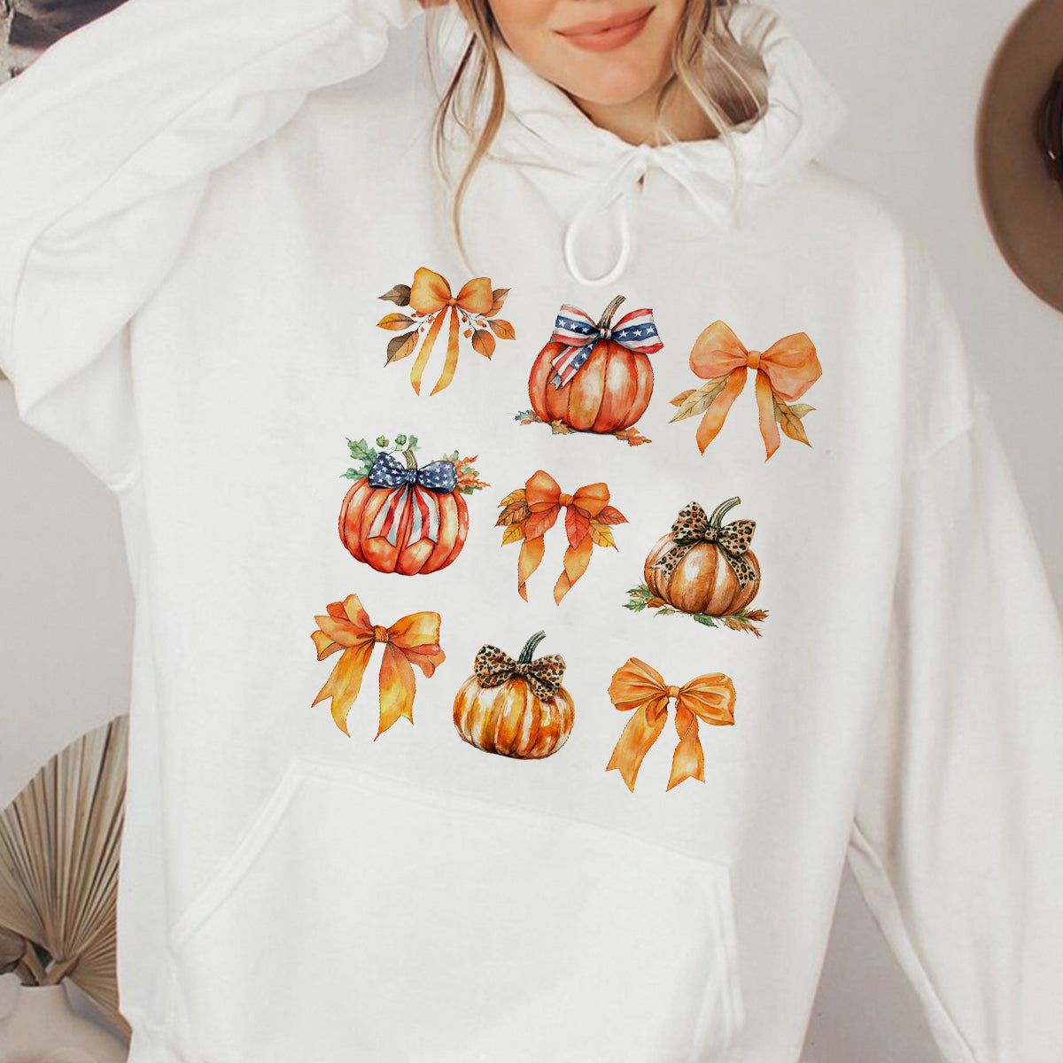 Teesdily | Retro Fall Pumpkin Shirt, Retro Halloween Coquette Bow Spooky Mama Sweatshirt Hoodie Mug, Fall Pumpkin Coquette Bow T-shirt