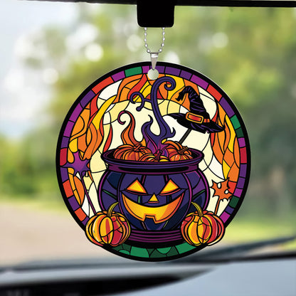 Teesdily | Halloween Witch Pumpkin Ornament Car Hanging, Witch Hat Rear View Mirror Car, Halloween Ornamrent Tree Decoration, Halloween Gifts