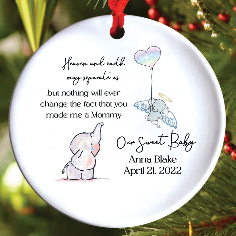 Teesdily | Customized Elephant Baby Memorial Ceramic Ornament, I Carried You We Love You Every Second Of Ours, Kid Memorial Xmas