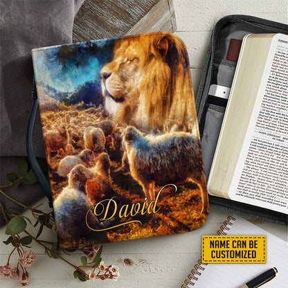 Teesdily | Jesus Lion And Lamb Personalized Bible Bags, The Lord Is My Shepherd Bible Cases, God Bible Verse Bible Cover With Handle, Christian Gifts