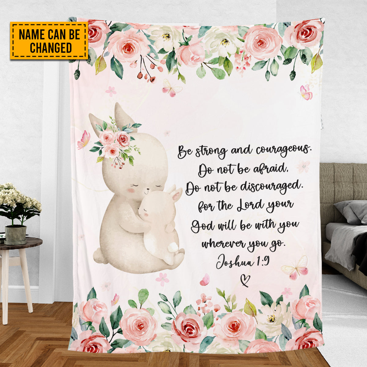 Teesdily | Rabbit Bunny Mom Baby Custom Fleece Blanket, God Verse Baby Blanket Gift, Baby Toddler Blanket, Floral Nursery Decor, Baby Shower Gifts