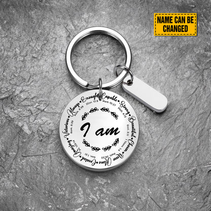 Teesdily | Customized Jesus Bible Verse Keychain, I Am Strong Beautiful Bible Verse Keychain, Jesus Lovers Gifts, Christian Inspiration Gifts