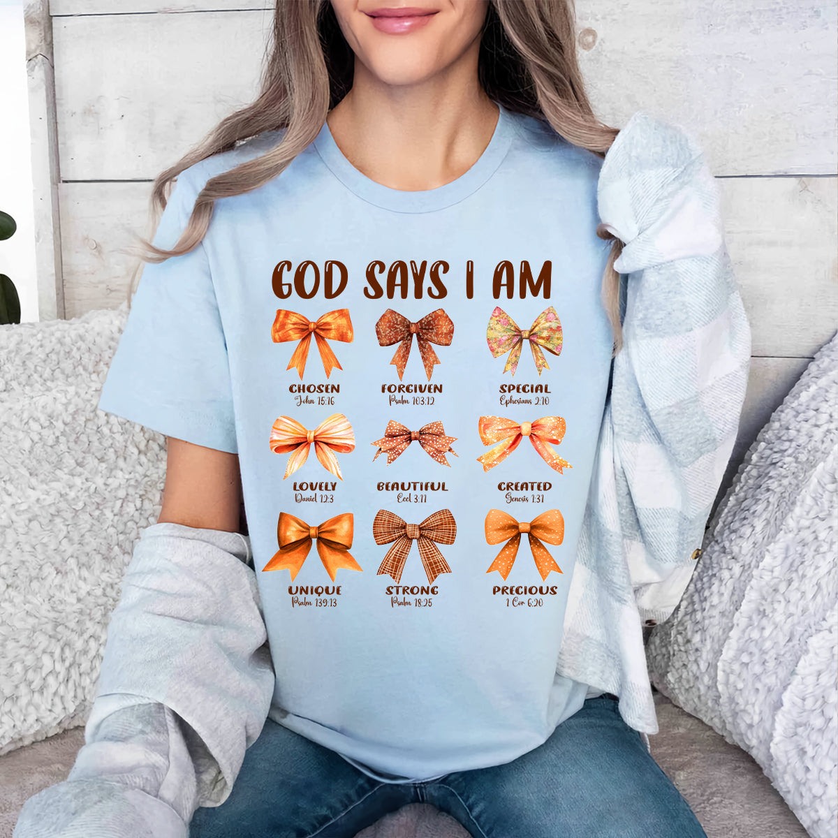 Teesdily | Jesus Thanksgiving Bow Set Shirt, God Says I Am Chosen Forgiven Special Tee Sweatshirt Hoodie Mug, Jesus Lovers Thanksgiving Coquette Gifts