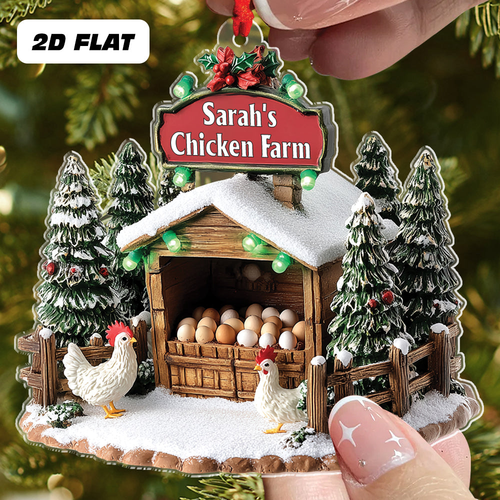 Teesdily | Personalized Chicken Farm 2D Flat Acrylic Ornament, Chicken Ornament, Farmhouse Christmas Decor, Xmas Gift For Farmers