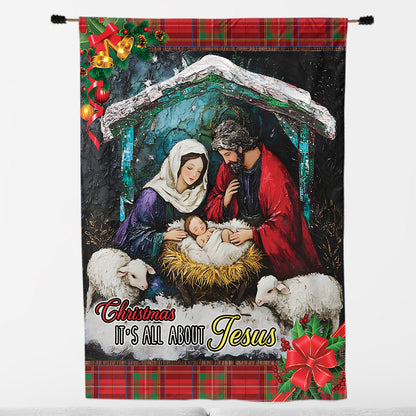 Teesdily | Christmas Jesus Garden Flag, Christmas It's All About Jesus Christian House Flag, Christmas Flag