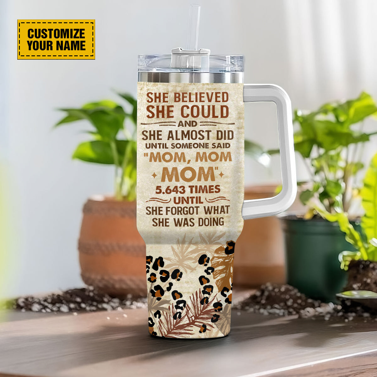 Teesdily | Customized Cool Mom Vintage Travel Tumbler, She Believed She Could And She Almost Did Water Tumbler, Mothers Day Leopard 40oz Tumbler