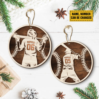 Teesdily | Customized Baseball Ornaments, Team Baseball Player Ornament Christmas, Sport 2 Layered Wood Ornament, Christmas Gift