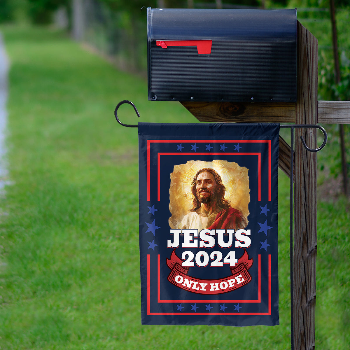 Teesdily | Jesus 2024 Only Hope Garden Flag, Christian American Flag Home, Christ Patriotic Yard Banner House Flag, Outdoor Decor Religious Gift