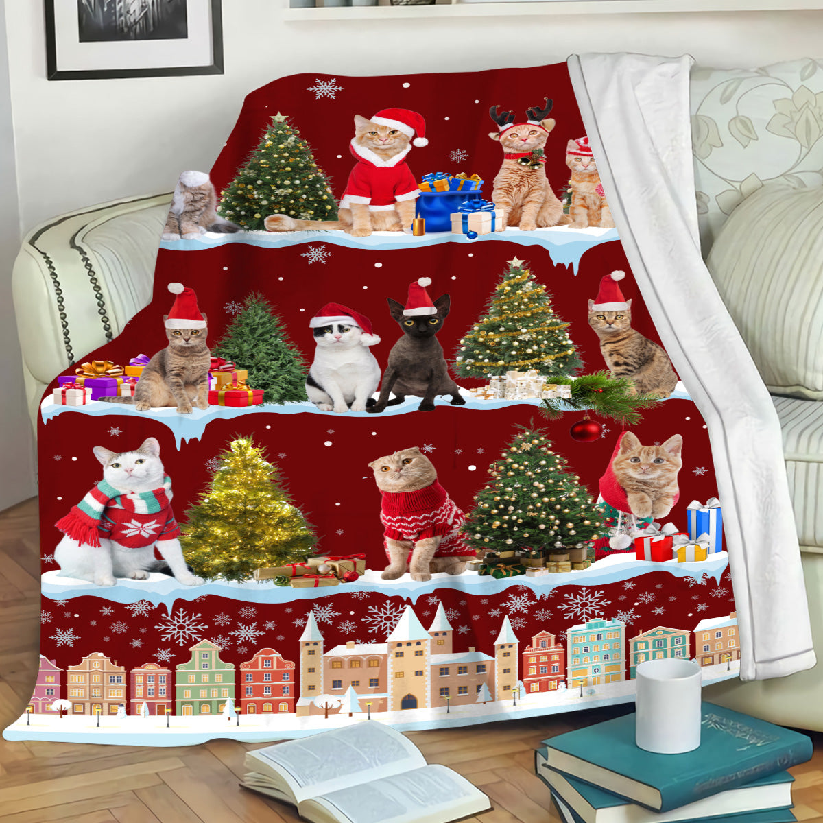 Teesdily | Christmas Cat Blanket, Funny Dog Family Throw Blanket Christmas, Santa Pet Lover Blanket, Cat Mom Dog Dad Xmas Gifts