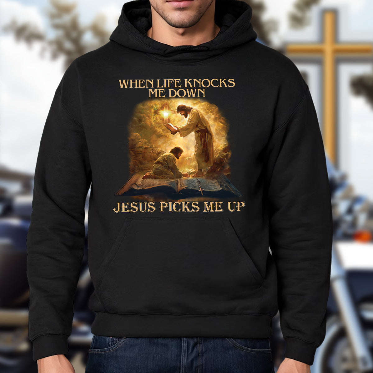 Teesdily | Jesus Saves Life Holy Bible Shirt, When Life Knocks Me Down Jesus Picks Me Up Sweatshirt Hoodie Mug, Jesus Lovers Gifts, Christian Shirt