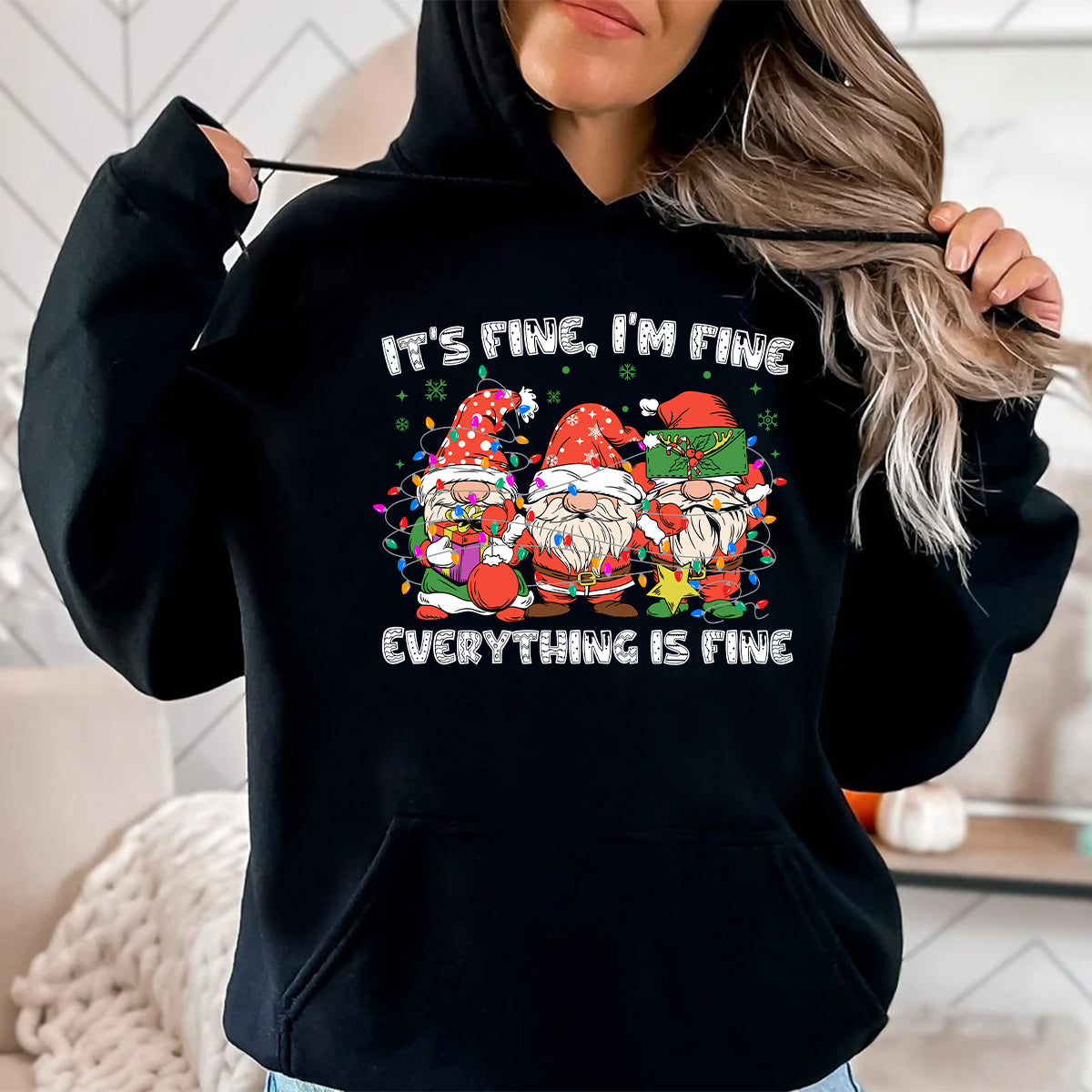 Teesdily | Christmas Gnomes Shirt, It's Fine I'm Fine Everything Is Fine Shirt, Funny Gnomes Christmas Hoodie Mug, Christmas Gnome Tee