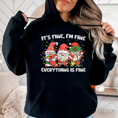 Teesdily | Christmas Gnomes Shirt, It's Fine I'm Fine Everything Is Fine Shirt, Funny Gnomes Christmas Hoodie Mug, Christmas Gnome Tee