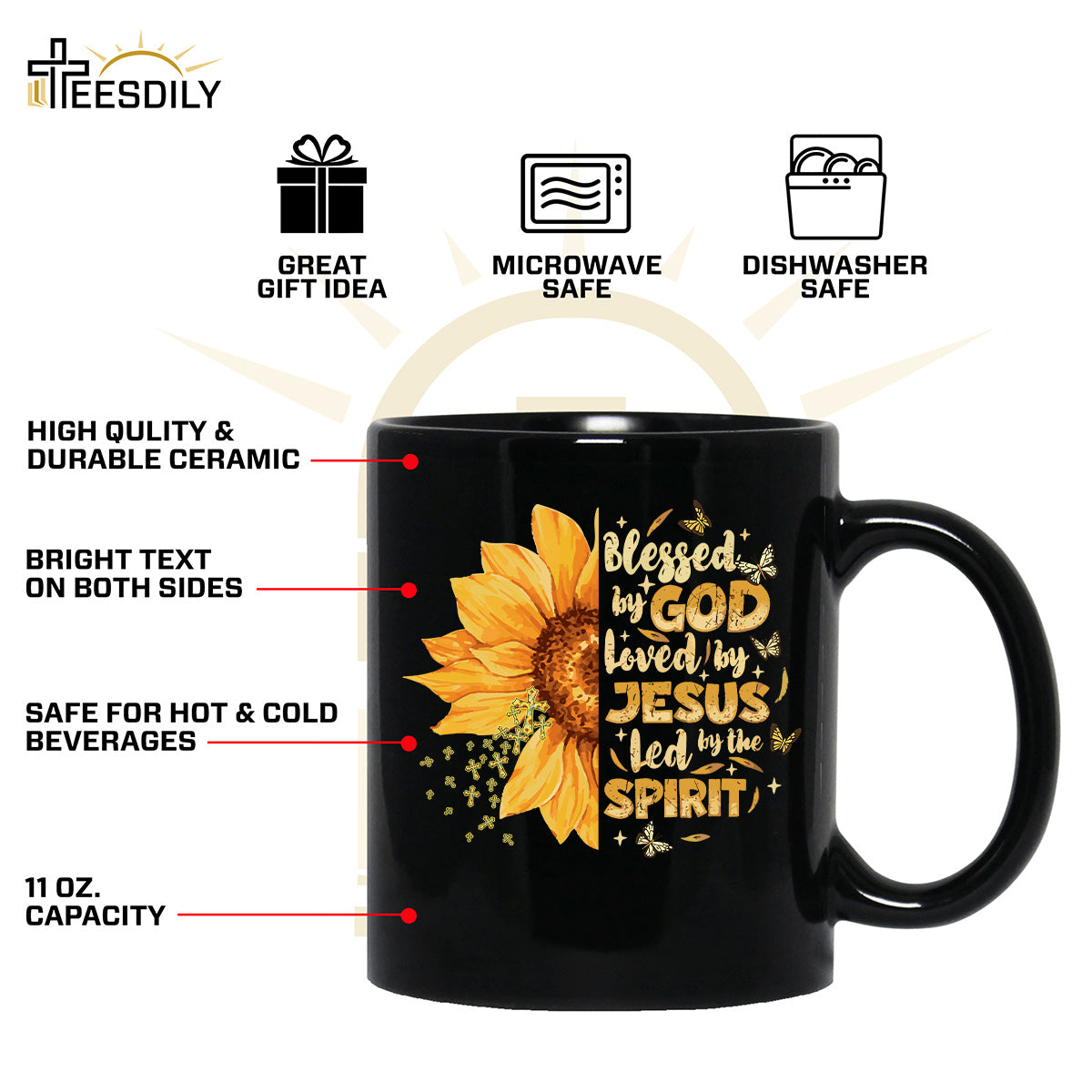 Teesdily | Jesus Christ Sunflower Tshirt, Blessed By God Loved By Jesus Sweatshirt Hoodie Mug, Jesus Cross Butterfly Shirt, Christian Girl Gifts