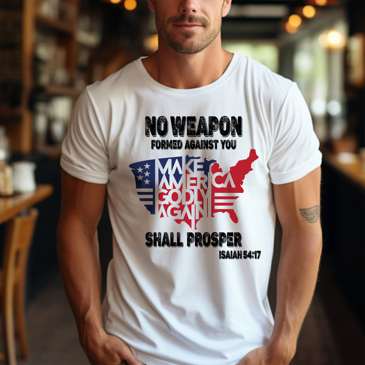 Teesdily | Jesus American Flag Map Shirt, No Weapon Formed Against You Shall Prosper T-shirt, God Bless America Sweatshirt Hoodie Mug, Patriot Gift