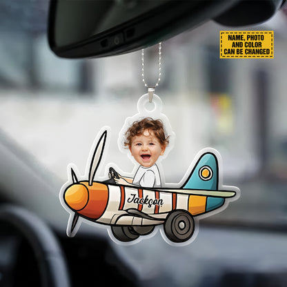 Teesdily | Personalized Kid's Face Acrylic Transportation Car Hanging, Car Air Plane Rocket Air Balloon Ornament, Custom Car Accessories, Family Gifts