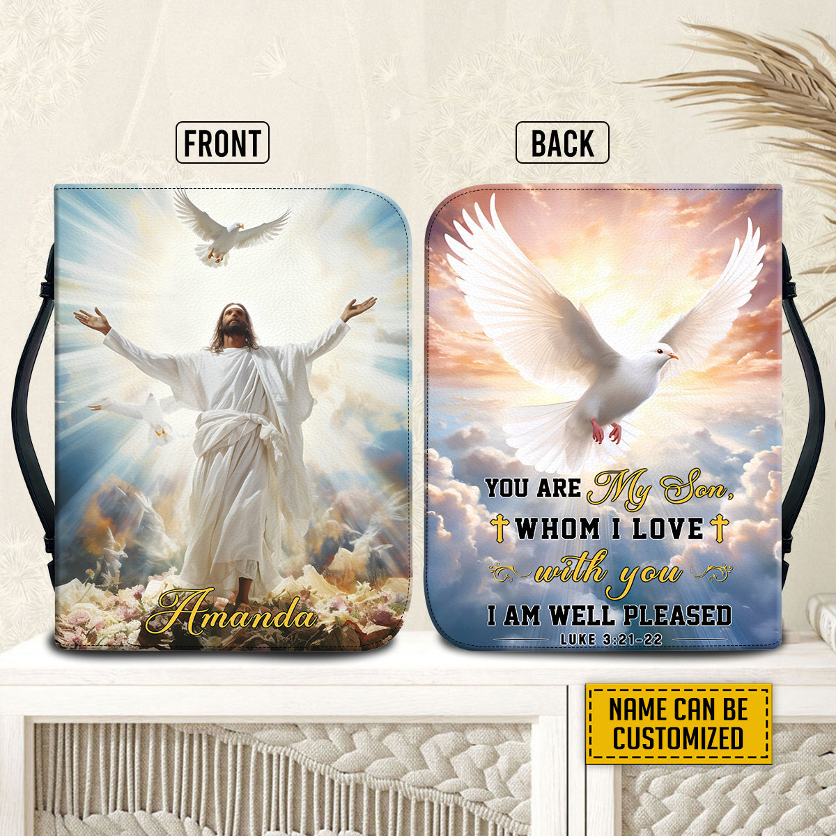 Teesdily | Customized Jesus Lover Bible Case Jesus Believer Bible Protector Jesus Heaven Bible Holder Son Of God I Am Well Pleased Religious Gift