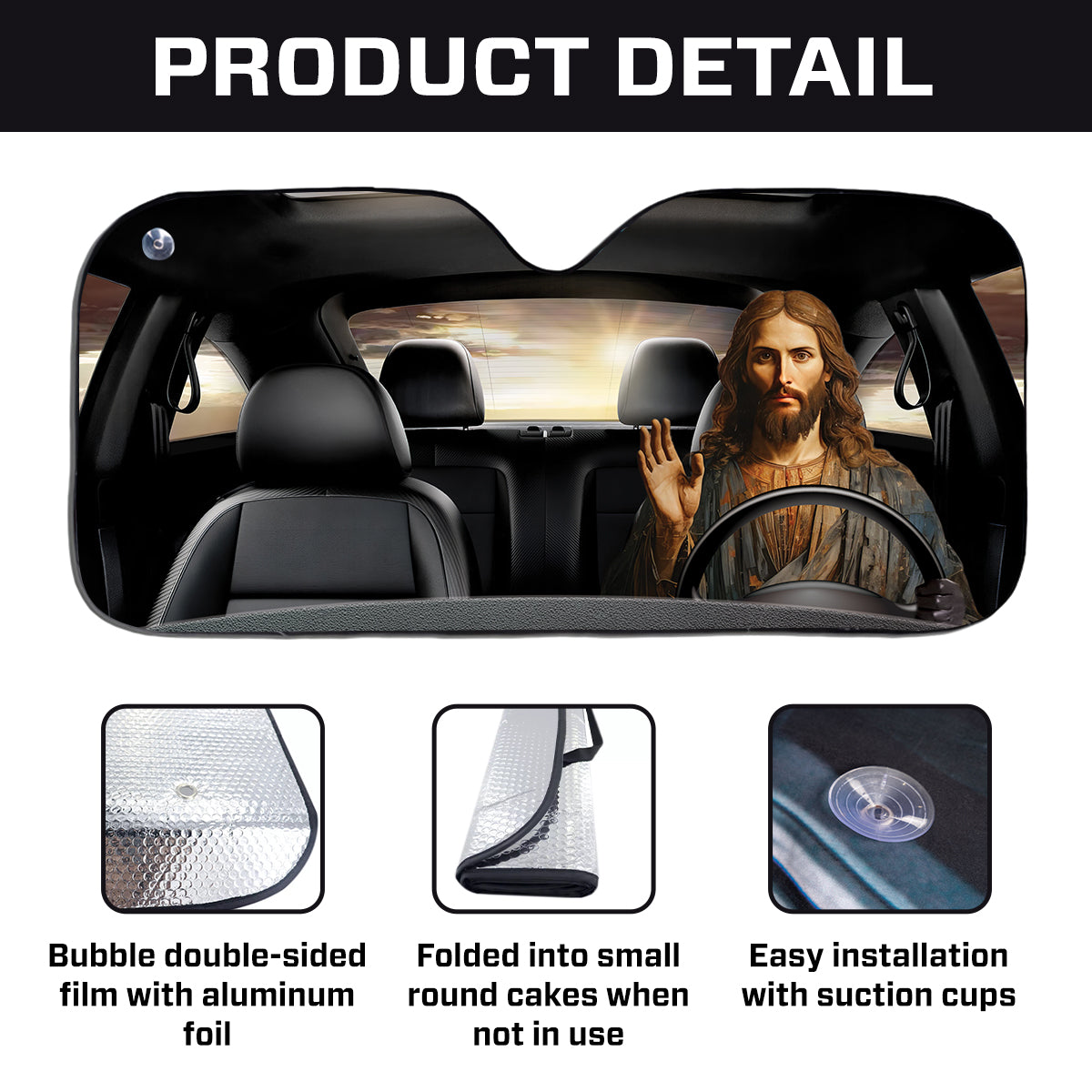 Teesdily | Jesus Car Driving Windshield Sun Shade Jesus Christ Car Background Car Shade Front Windshield Christian Funny Car Decor Window Shade Front