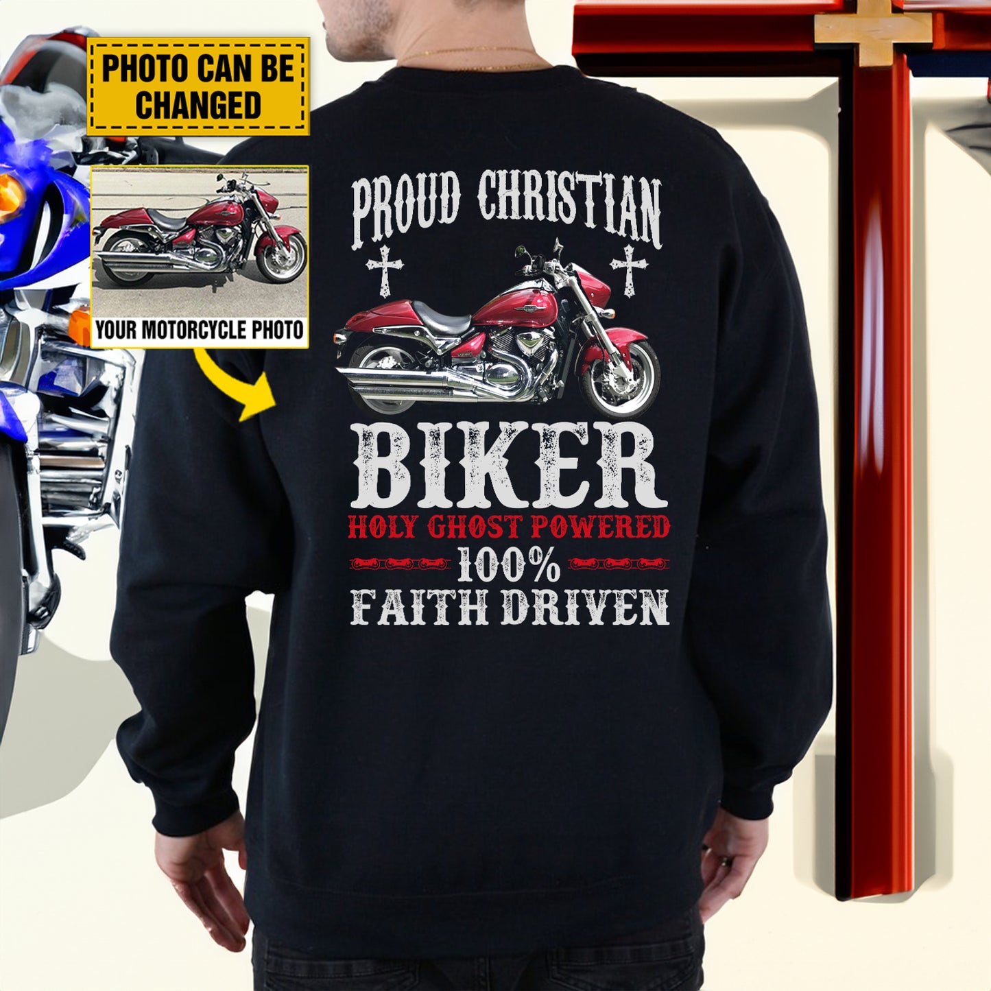 Teesdily | Customized Christian Motorcycle Shirt, Proud Christian Biker Back Design Sweatshirt Hoodie Mug, Jesus Lover Gifts, Christian Biker Apparel