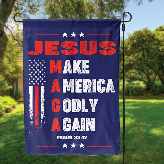 Teesdily | American Flag Jesus House Flag, Jesus Make America Godly Again Garden Flag, Patriotic Flag, Outdoor Decor Gifts, Jesus Lovers Gifts