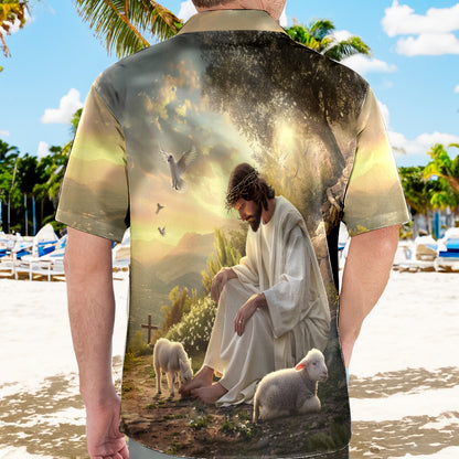 Teesdily | Jesus Cross Bird Lamb Of God Hawaiian Shirt, Give It To God And Go To Sleep Hawaii Set Outfit Summer Party Beach, Faith Religious Gifts