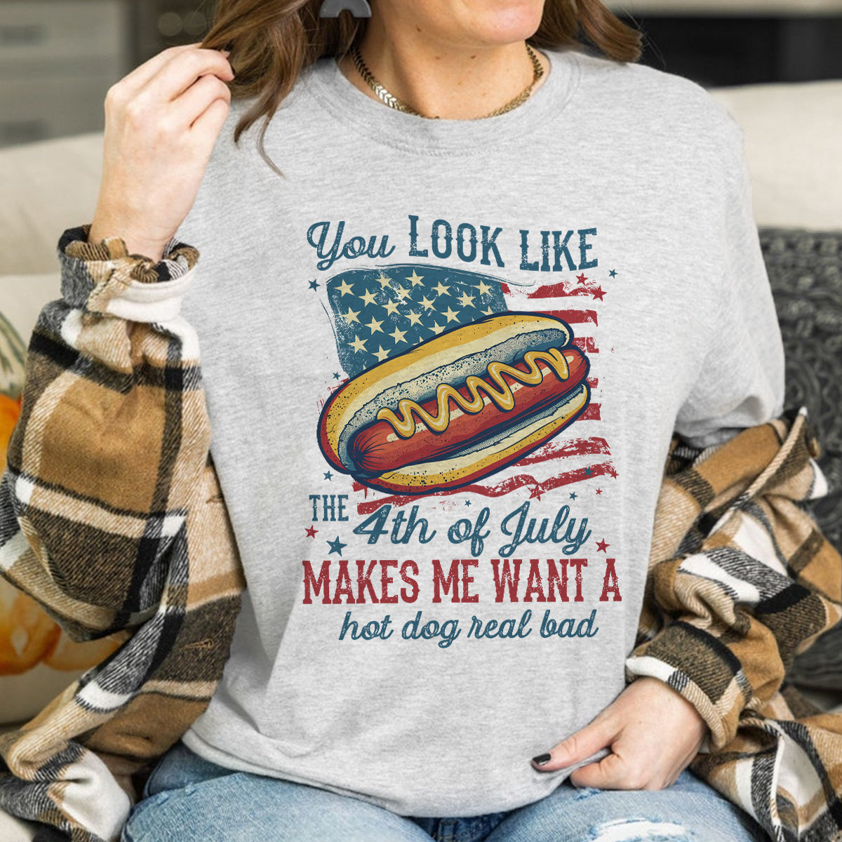 Teesdily | American Hotdog Retro Shirt, You Look Like The 4Th Of July Hoodie Sweatshirt, Independence Day Gifts Mug Tee