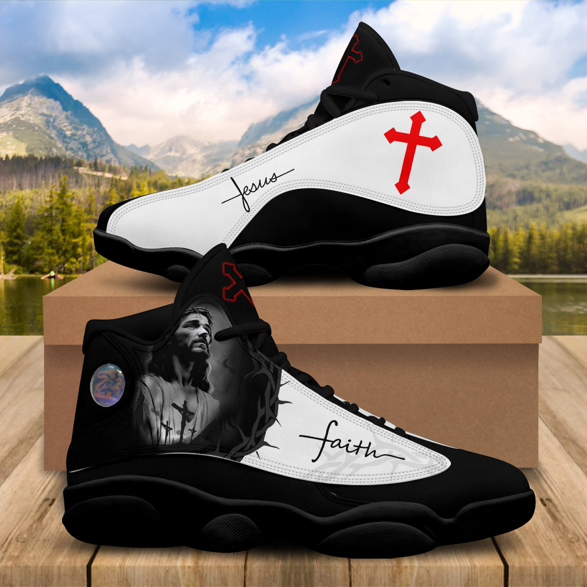 Teesdily | Jesus Art Faith Red Cross Basketball Shoes, Jesus Faith Running Shoes, Christian Unisex Basketball Shoes, Faith Believers Gifts