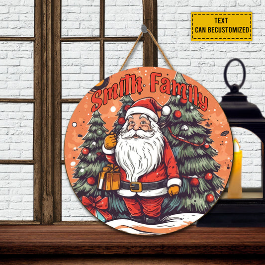 Teesdily | Customized Santa Claus Cosplay Round Wood Sign Christmas Forest Wood Sign Home Decoration Christmas Humor Gifts For Family And Friend