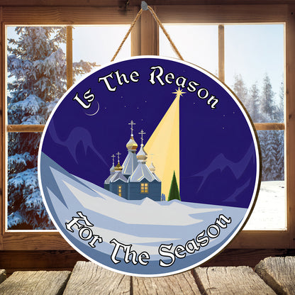 Teesdily | Jesus Christ Christmas Wood Sign, Jesus Is The Reason For The Season Sign, Wooden Hanging Sign For Home Porch Window Wall, Farmhouse Sign