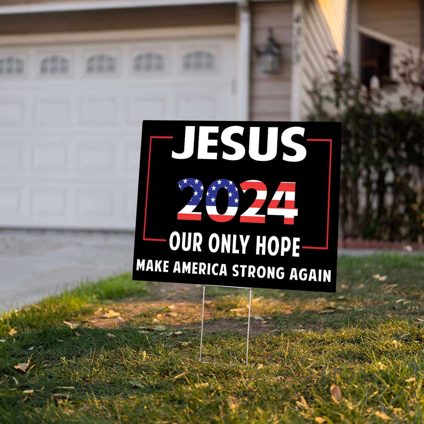 Teesdily | Jesus 2024 Yard Sign, Jesus 2024 Our Only Hope Make America Strong Again Lawn Sign, Patriotic Christian Garden Outdoor Sign, Religious Gift