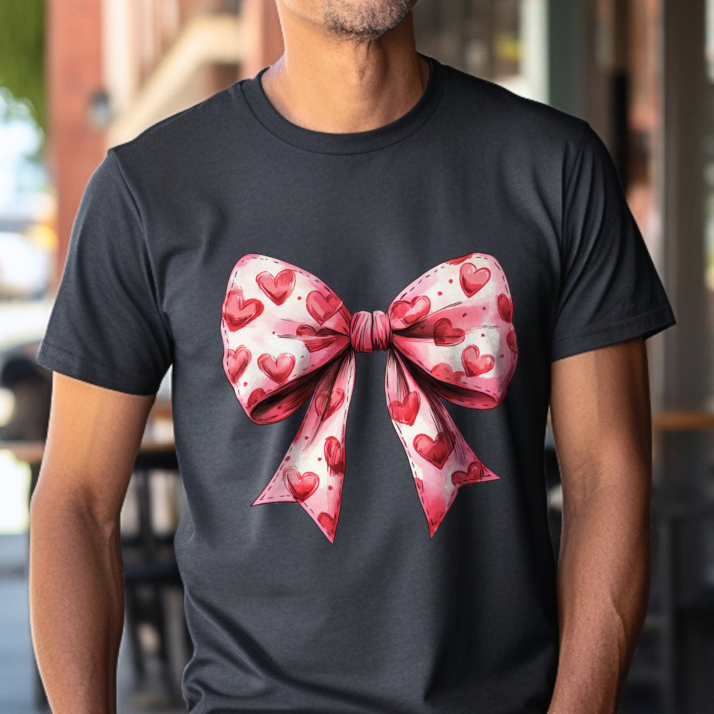 Teesdily | Valentine's Day Heart Coquette Bow Shirt, Retro Valentine Sweatshirt Mug, Coquette Bow Hoodie, Bow Valentine Mug Gift