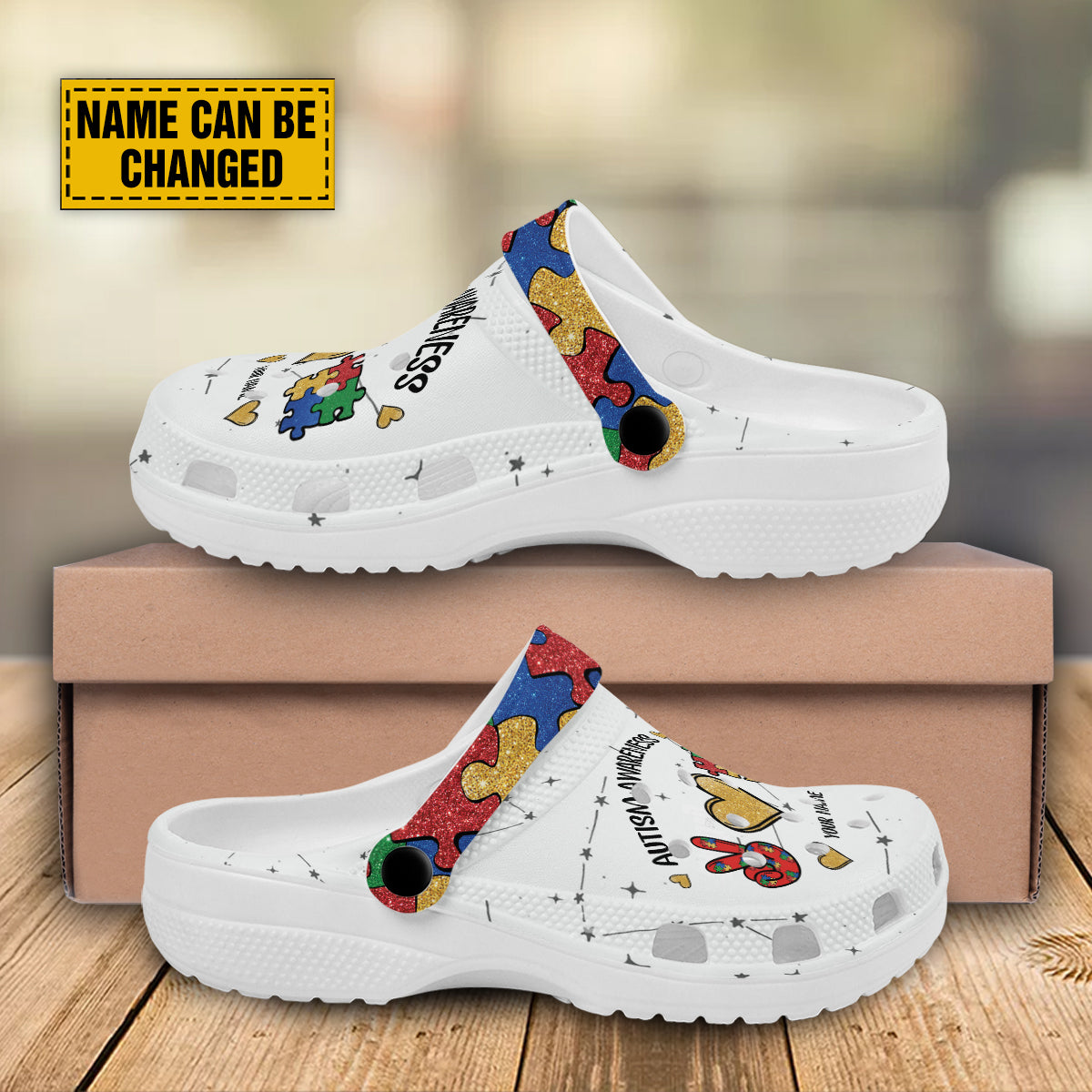 Teesdily | Autism Awareness Clogs, Peace Love Autism Backstrap Clogs, Autism Puzzle Piece Clogs, Autism Mom Gift, Autistic Gift Kid & Adult Eva Clogs