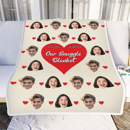 Teesdily | Couple Funny Customize Blankets With Photos Our Snuggle Blanket Custom Blanket With Face Cute Gift For Valentine Anniversary Christmas