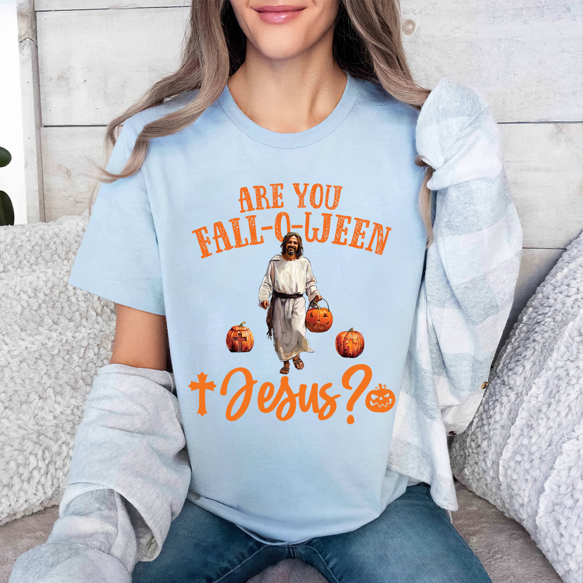 Teesdily | Are You Fall-O-Ween Jesus Shirt, Funny Jesus And Pumpkin T-Shirt, Halloween Jesus Pumpkin Fall Religious Sweater Hoodie, Jesus Lovers Gift