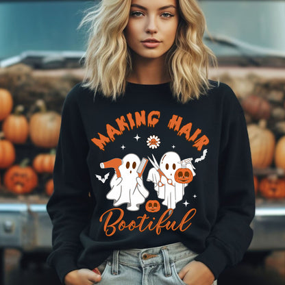 Teesdily | Hairstylist Halloween T-shirt, Making Hair Bootiful Cute Ghost Tee Sweatshirt Hoodie Mug, Halloween Hairdresser Gift, Cute Spooky Gifts