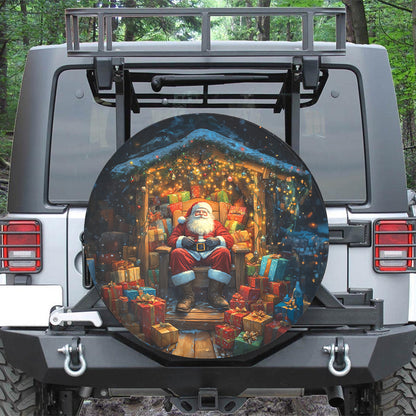 Teesdily | Santa Claus Car Spare Tire Cover, Christmas Tree Gifts Wheel Cover, Merry Christmas Tire Protector, Car Accessories