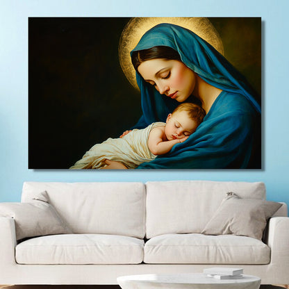 Teesdily | Mary And Jesus Poster, Christmas Christian Virgin Mary Jesus Canvas Painting Poster, Christ Religion Wall Art, Home Decoration, Xmas Gift