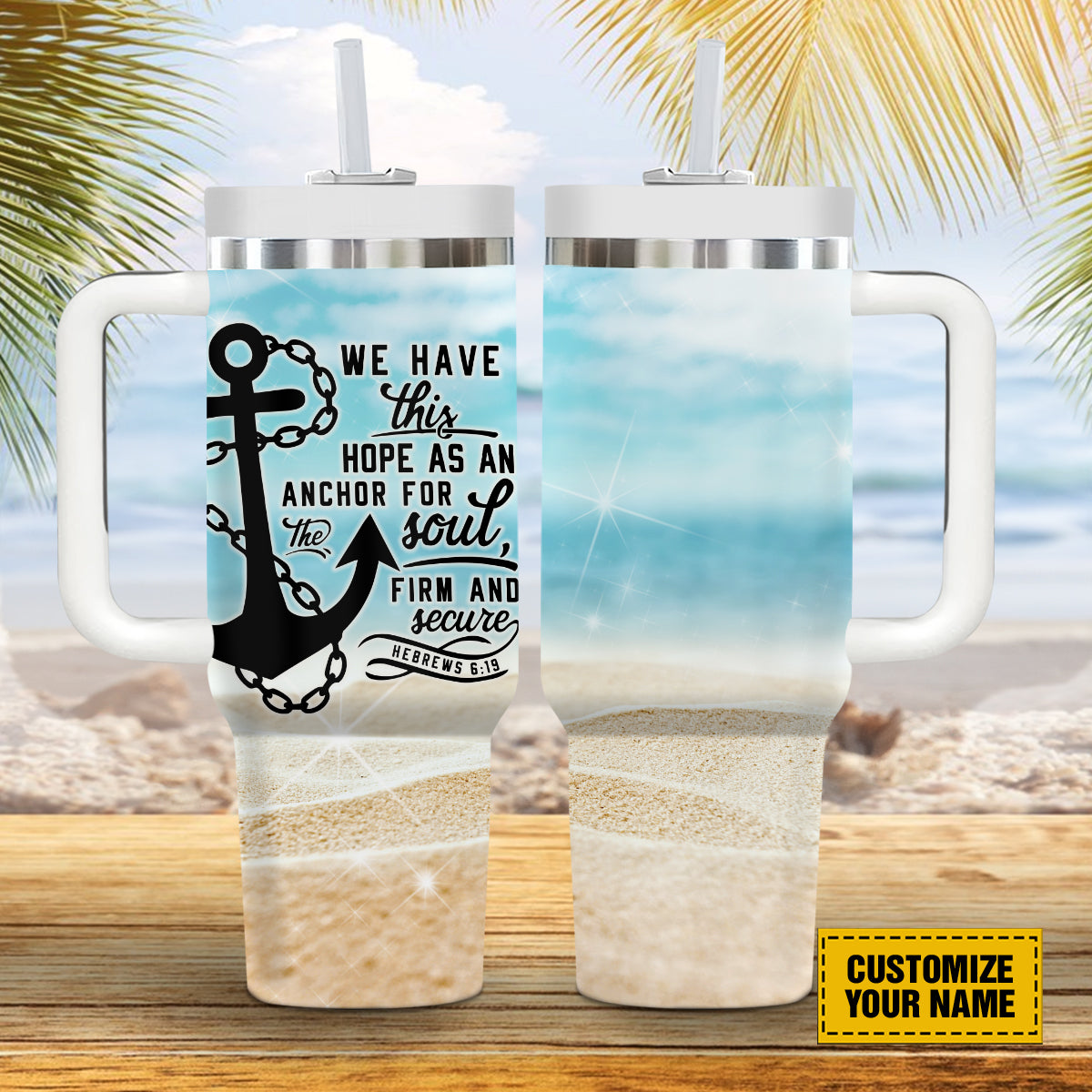 Teesdily | Jesus Anchor Customized 40oz Tumbler, We Have This Hope As An Anchor Insulated Tumbler, Beach Theme Summer Water Tumbler, Christian Gifts