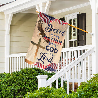 Teesdily | God Cross Eagle American Flag, Blessed Is The Nation House Flag, Independence Day Home Decor, Christian Garden Flag, God Lover Gifts