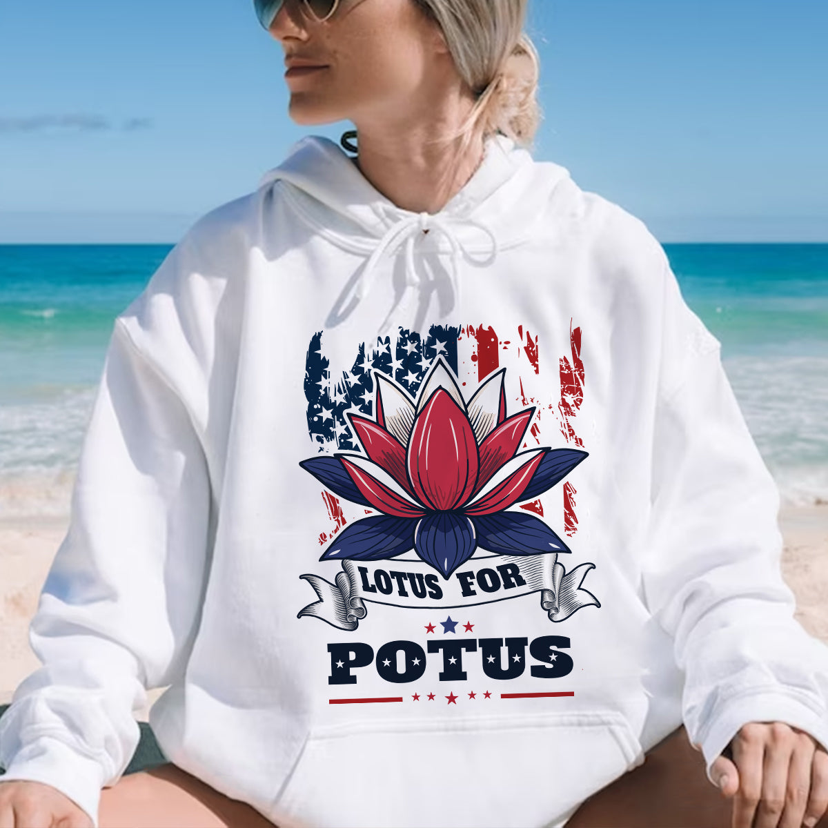 Teesdily | Namaste Lotus Shirt, Lotus For Potus Sweatshirt Hoodie Mug, American Flag Patriot Gift For Women, Girl Power Tee