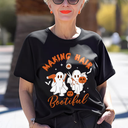 Teesdily | Hairstylist Halloween T-shirt, Making Hair Bootiful Cute Ghost Tee Sweatshirt Hoodie Mug, Halloween Hairdresser Gift, Cute Spooky Gifts